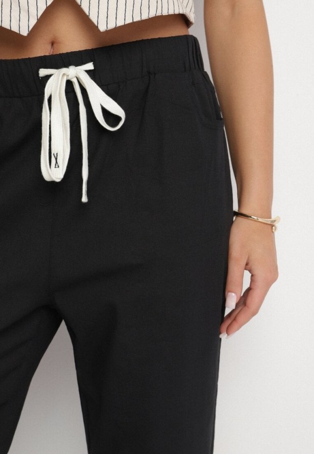 Czarne Bawełniane Spodnie z Wiązaniem Galtebis