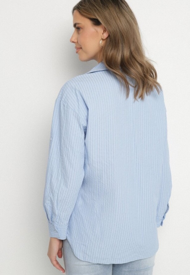 Jasnoniebieska Koszula Bawełniana w Delikatne Prążki Lissse