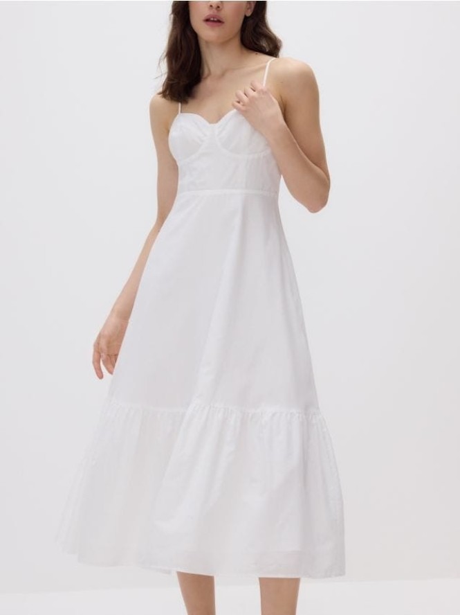 Bawełniana sukienka na ramiączkach - biały