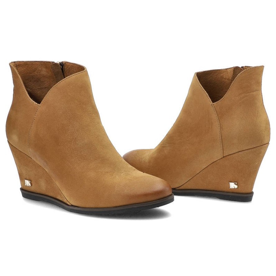 Brązowe Botki Libero Damskie Buty Na Koturnie