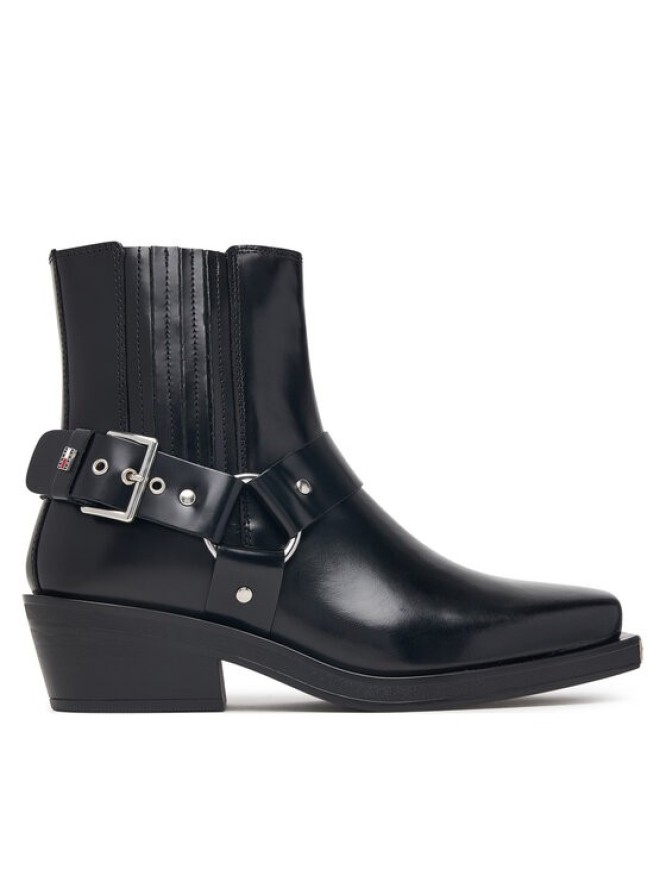 Tommy Jeans Botki Tjw Buckle Leather Cowboy Boots EN0EN03143 Czarny
