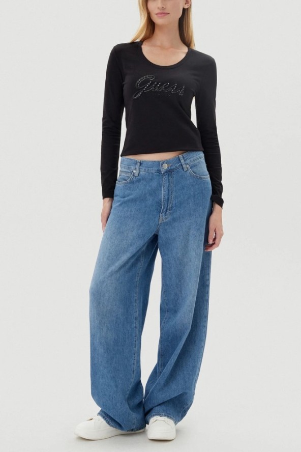 GUESS Czarny damski longsleeve Embro Script, Rozmiar S