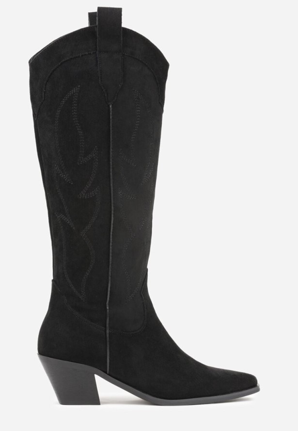 Czarne Kozaki Kowbojki na Stożku z Haftem na Cholewce Gallessa