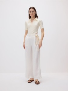 Spodnie z lnem i wiskozą - złamana biel