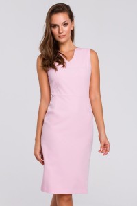 Klasyczna elegancka sukienka midi z dekoltem V różowa