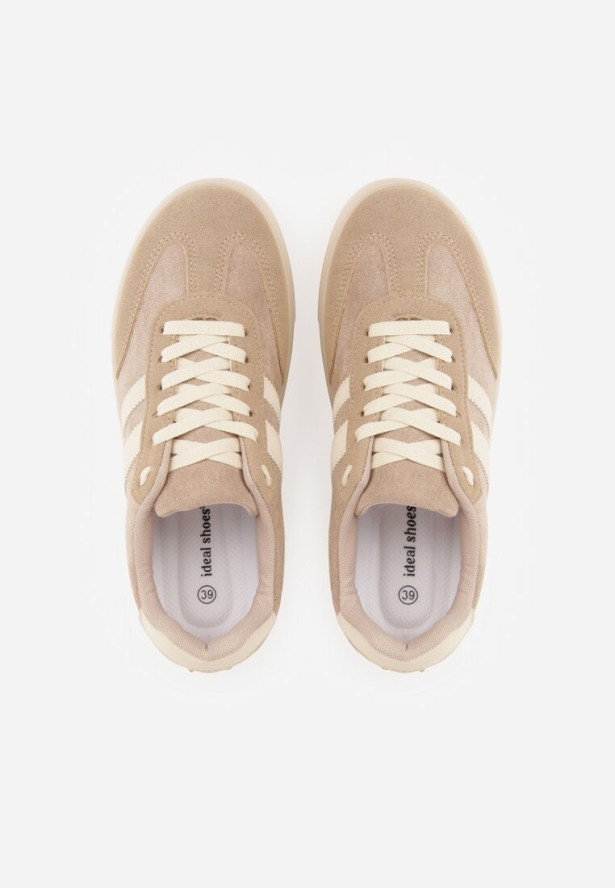 Ciemnobeżowe Sneakersy na Platformie w Stylu Tenisówek Ozdobione Paskami Ladia