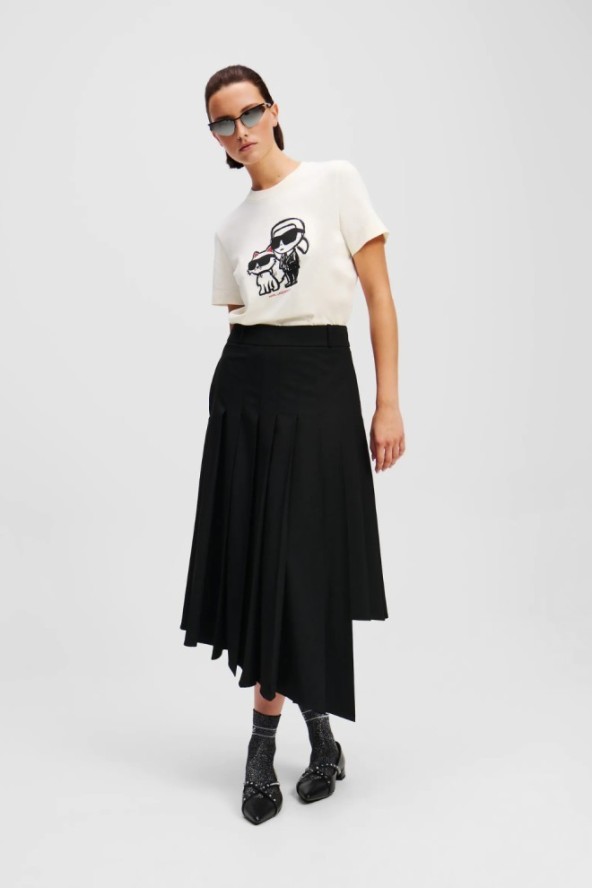 KARL LAGERFELD Beżowy damski t-shirt Ikon Sketch Duo, Rozmiar XL