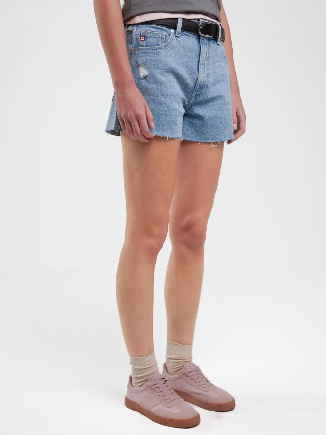 Szorty damskie jeansowe z surowym wykoŅczeniem z kolekcji Authentic niebieskie Authentic Girl 284