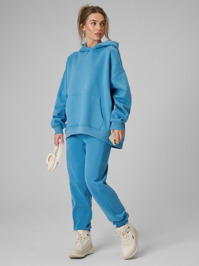 4F Bluza dresowa loose z kapturem damska - niebieska L