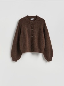 Kardigan z wełną - ciemnobrązowy