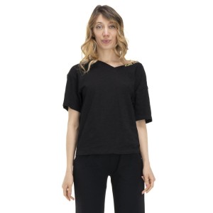 Damski T-shirt z dekoltem w kształcie litery V w kolorach ziemi