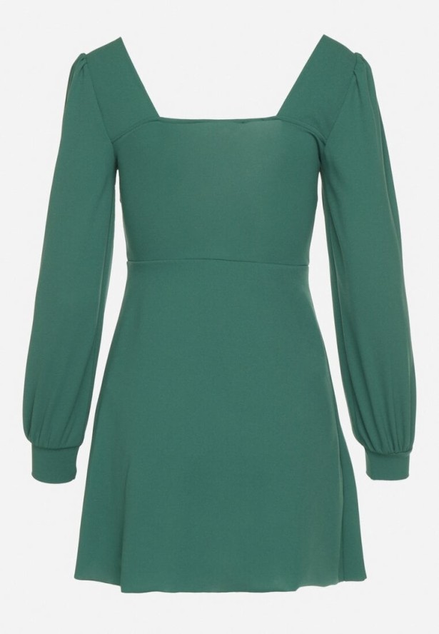 Zielona Sukienka z Bufiastymi Rękawami i Kwadratowym Dekoltem Sopanielle