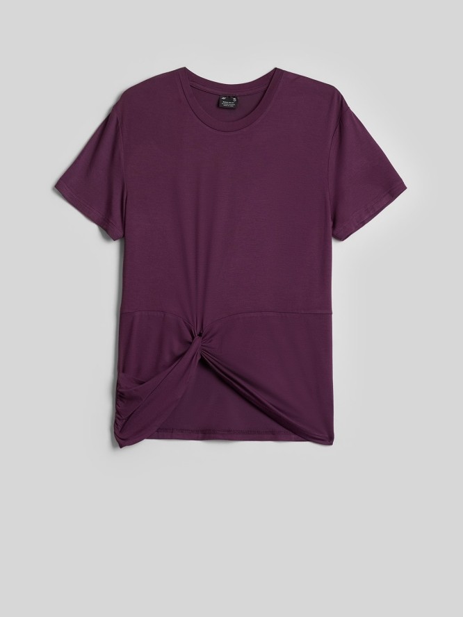 4F T-shirt regular z marszczeniem i modalem damski - fioletowy L