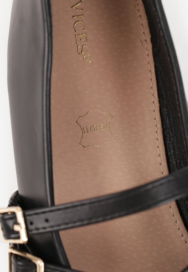 Czarne Balerinki Vices w Stylu Mary Jane ze Skórzaną Wkładką Nalievre