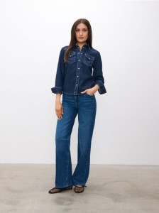 Jeansy wide leg - granatowy