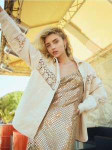 Kurtka z ażurowymi detalami - złamana biel