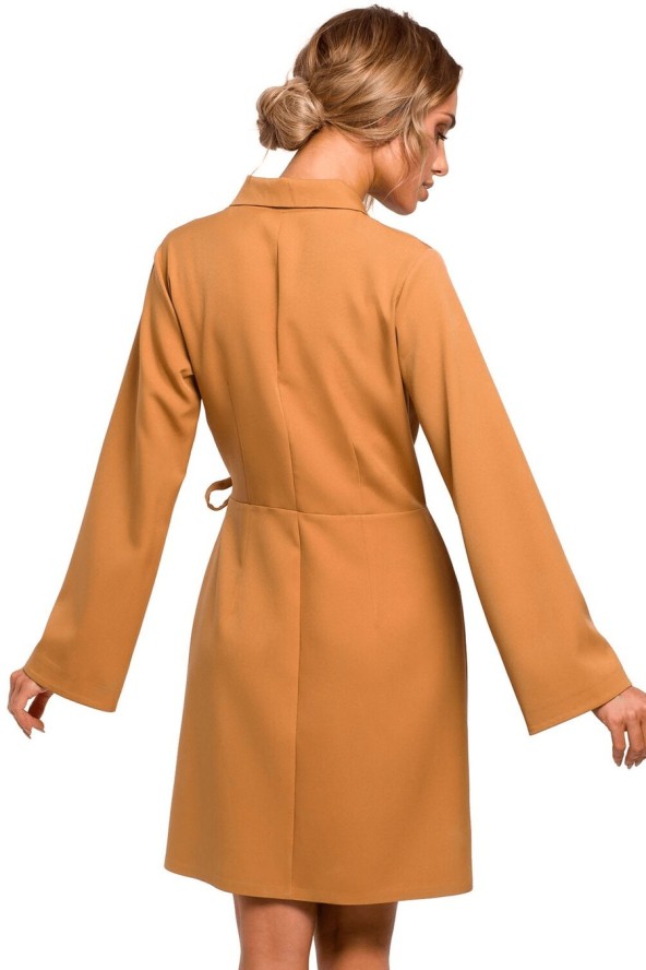 Sukienka żakietowa kopertowa z kołnierzykiem i wiązaniem brązowa