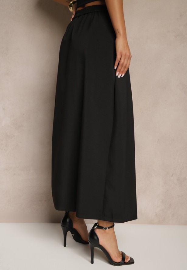 Czarna Asymetryczna Spódnica Plisowana z Bawełną i Wiskozą Natunelia