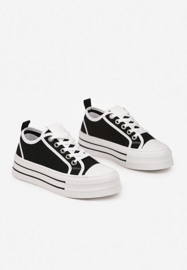 Czarne Trampki na Niskiej Platformie Ozdobione Cyrkoniami Felelith