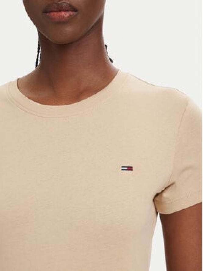 Tommy Jeans T-Shirt DW0DW20459 Beżowy jasny Slim Fit