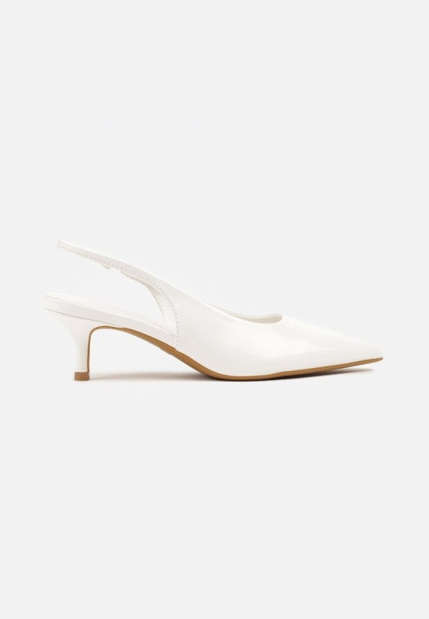 Białe Czółenka Slingback Vices z Lakierowanym Połyskiem na Kaczuszce Sonwena