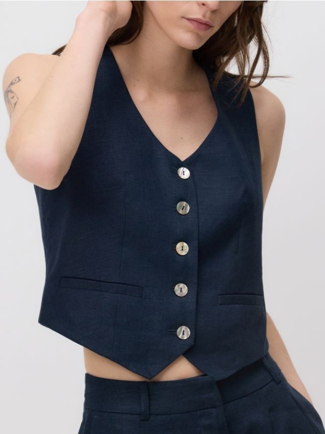 Lniana kamizelka - granatowy