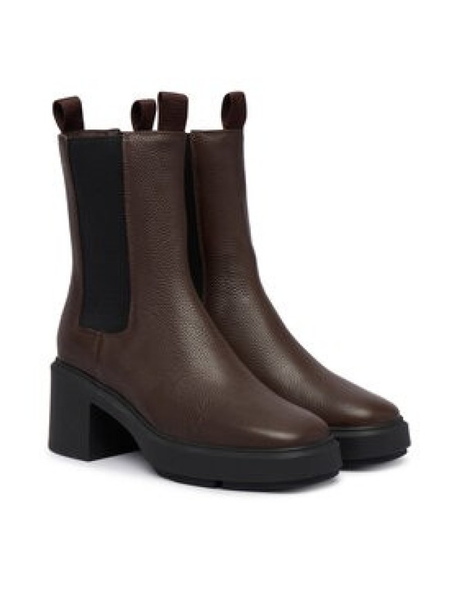 Calvin Klein Botki Block Heel Chelsea Boot Lth HW0HW03694 Brązowy ciemny