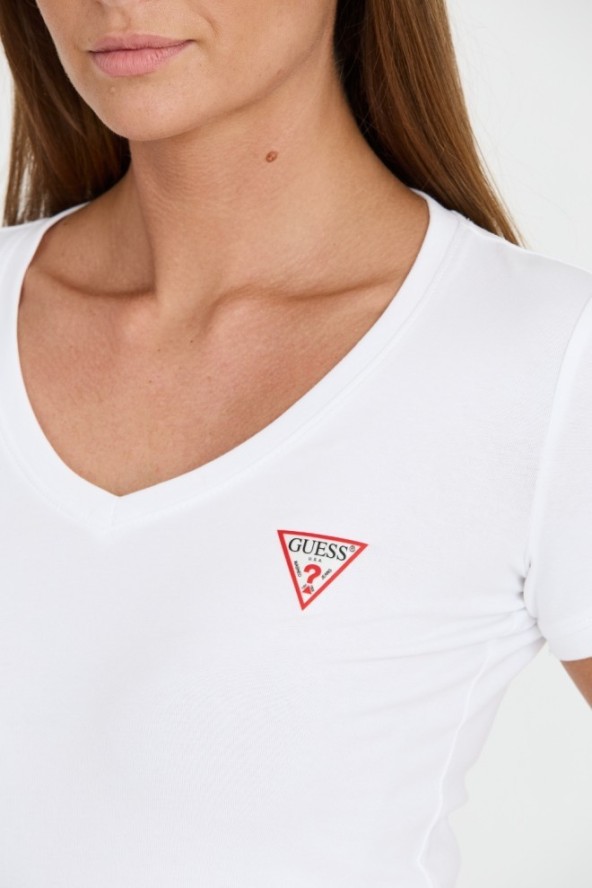 GUESS Biały damski t-shirt Mini Triangle Tee, Rozmiar S