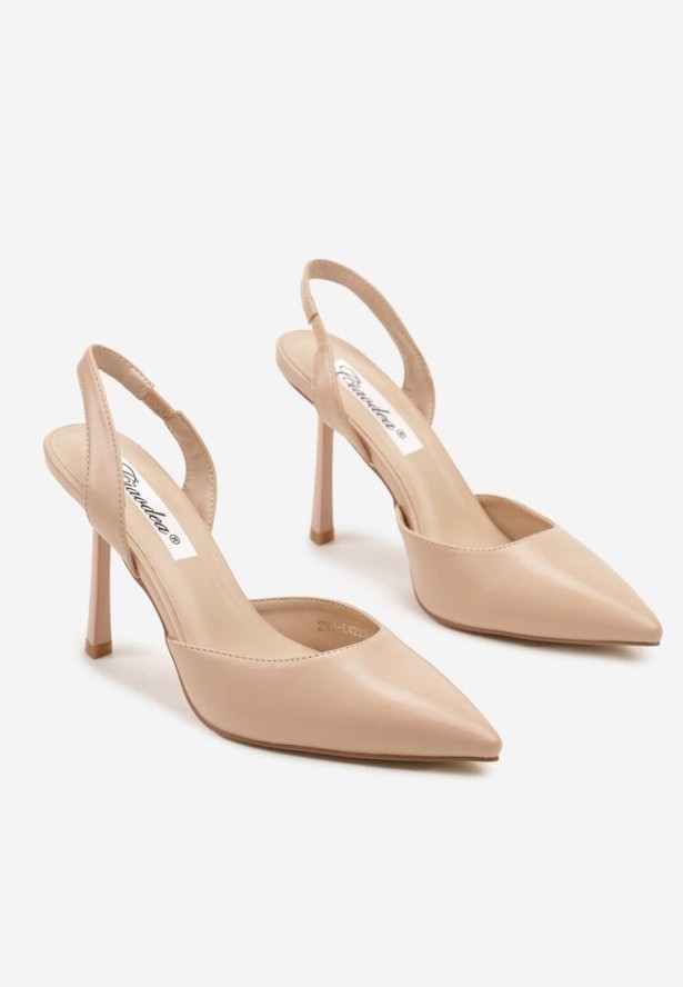 Beżowe Sandały Szpilki z Noskiem w Szpic i Paskiem Podtrzymującym Piętę Deovelle