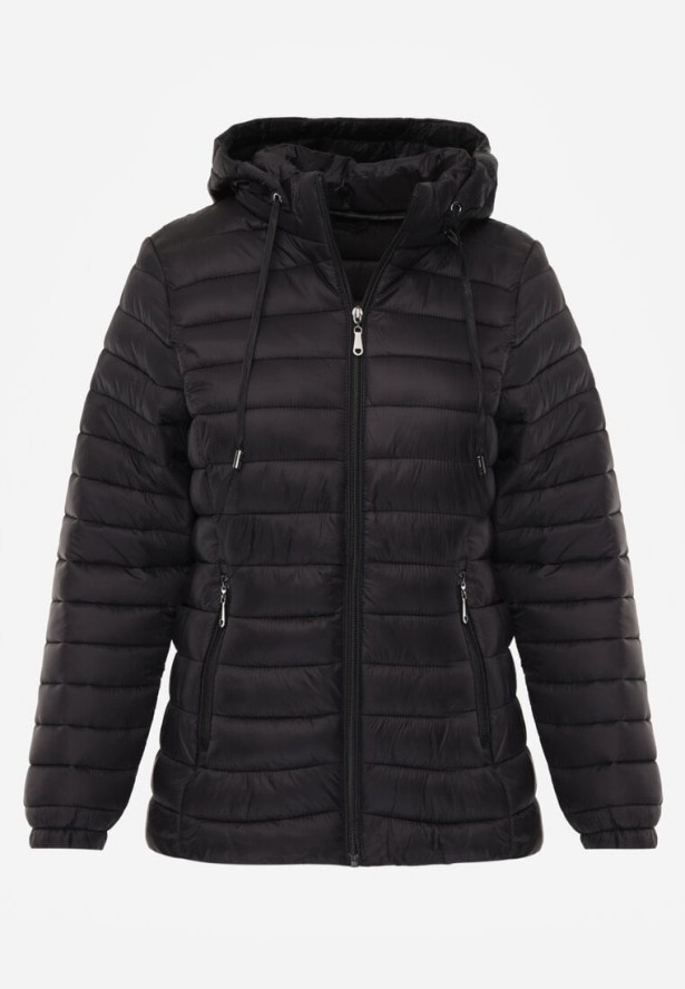 Czarna Pikowana Kurtka Przejściowa z Kapturem z Możliwością Odpięcia Feziel