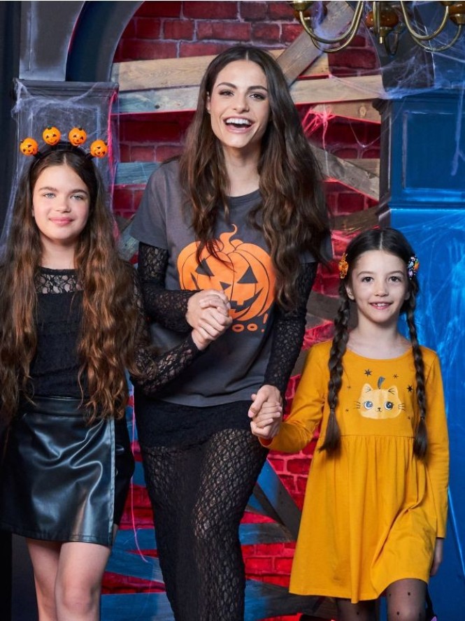 Bawełniana koszulka z nadrukiem na Halloween - fioletowy