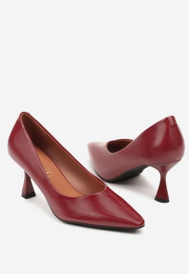 Bordowe Klasyczne Czółenka Vices na Klepsydrowym Obcasie ze Skórzaną Wkładką Dodvira