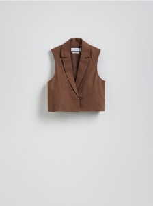 Krótka kamizelka z lnem - ciemnobrązowy