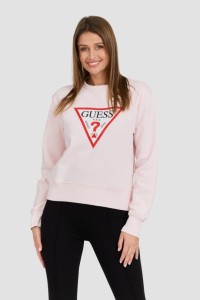 GUESS Różowa damska bluza z dużym logo Original Fleece, Rozmiar M