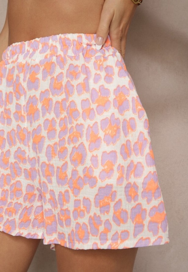 Pomarańczowe Szorty High Waist z Bawełny w Zwierzęcy Print Felarisa
