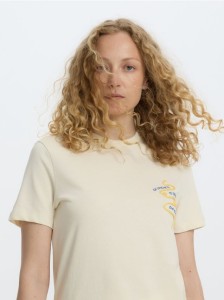 T-shirt z nadrukiem i haftem - jasnożółty