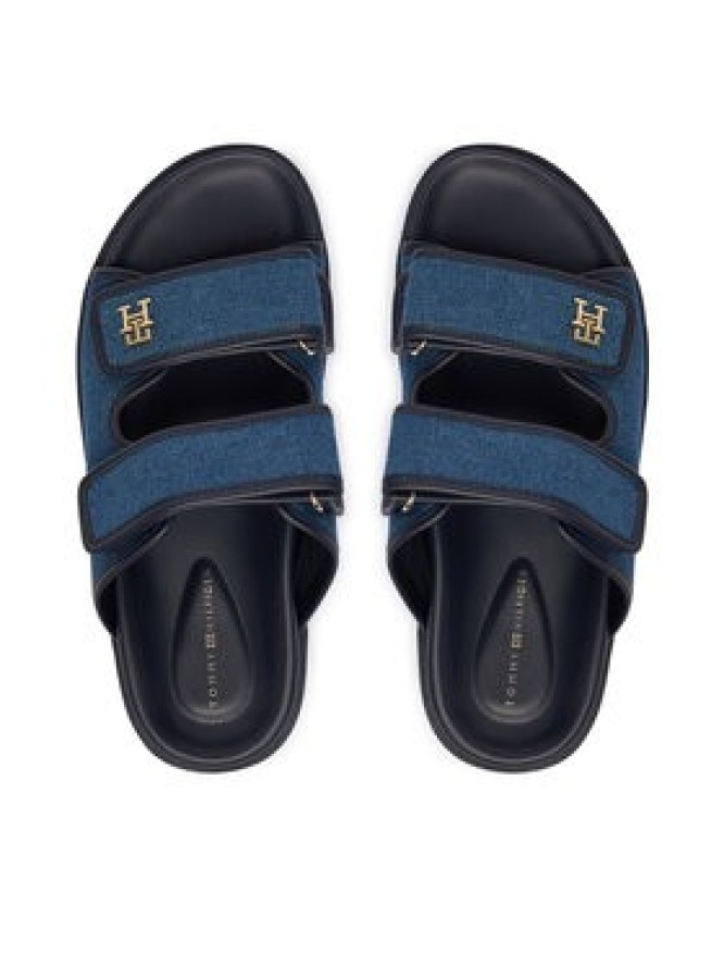Tommy Hilfiger Klapki Double Strap Denim Sandal FW0FW09123 Niebieski