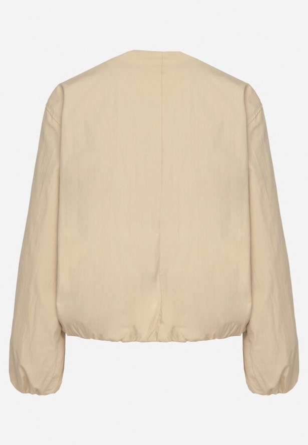 Beżowa Kurtka Koszulowa Bomberka na Napy Ronieva