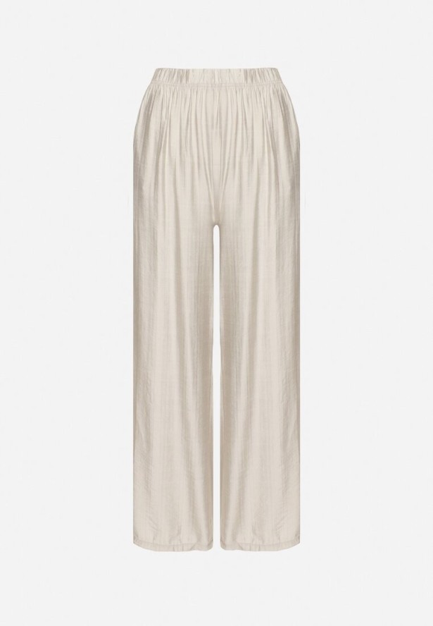 Jasnoszare Szerokie Spodnie Typu Palazzo z Wysokim Stanem Varlevi