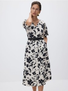 Sukienka midi z paskiem - wielobarwny