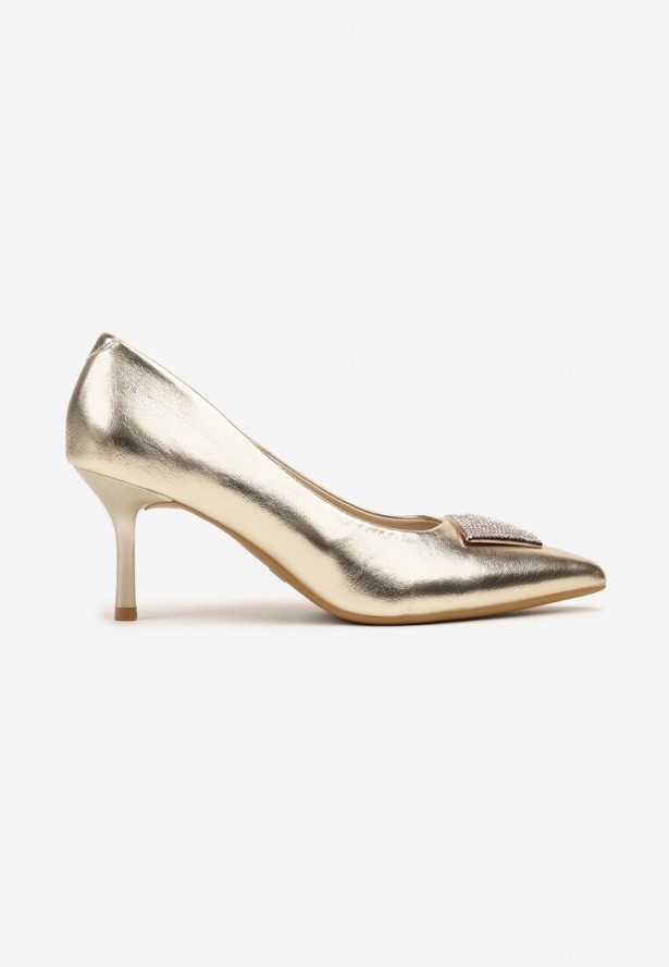 Złote Szpilki Vices Zdobione Aplikacją z Cyrkoniami Niravine