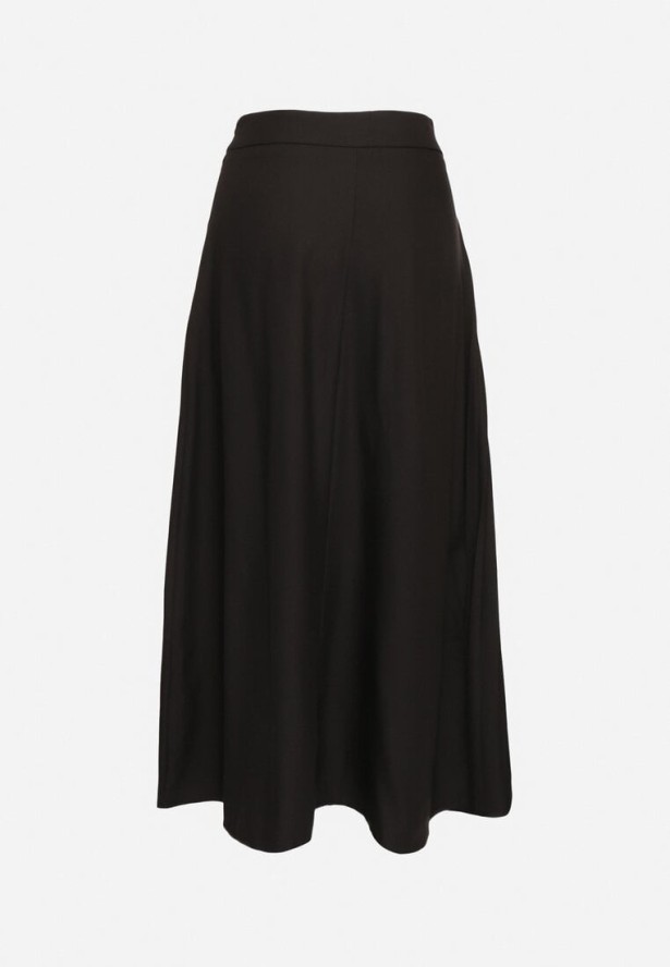 Czarna Trapezowa Spódnica Plisowana z Wiskozą Ozdobiona Klamrą Calemi
