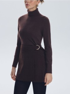 Sztruksowa spódnica z zakładką - ciemnobrązowy