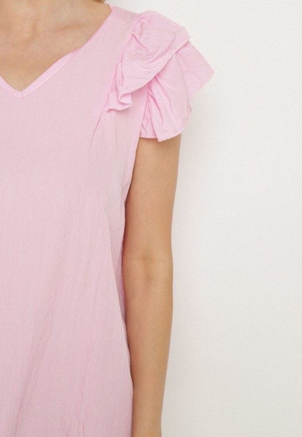 Jasnoróżowa Bluzka z Wiskozą Ozdobiona Falbankami Divestra