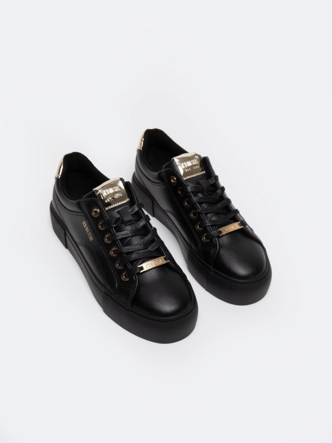 Sneakersy damskie ze skóry ekologicznej czarne NN274A850 906