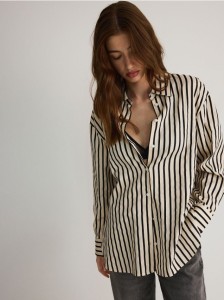 Bawełniana koszula w paski - beżowy