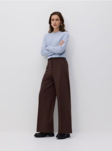 Szerokie spodnie z kantem - ciemnobrązowy