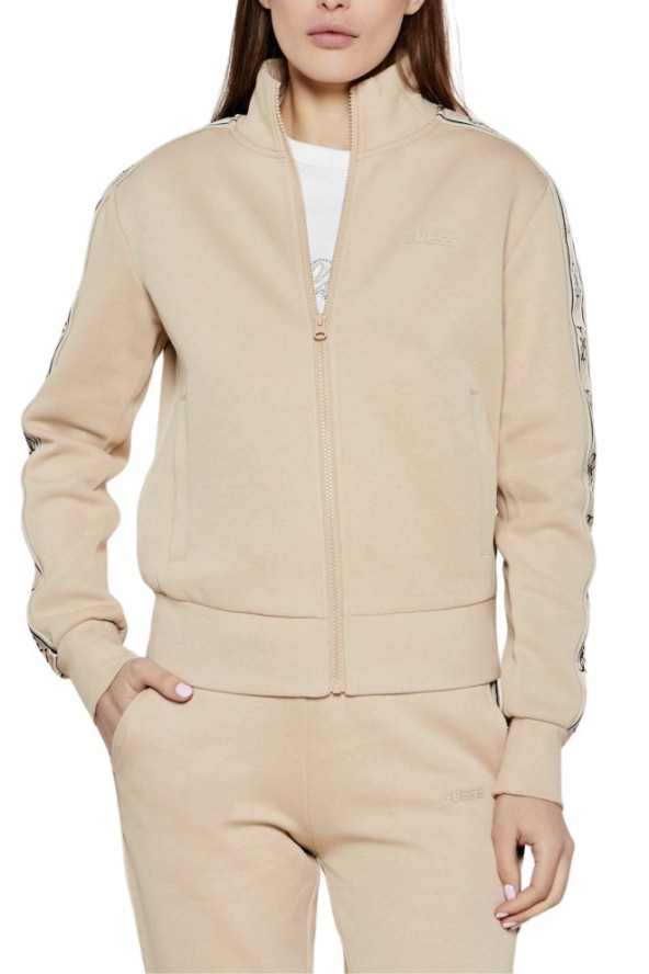 GUESS Beżowa bluza damska z lampasami Britney, Rozmiar M