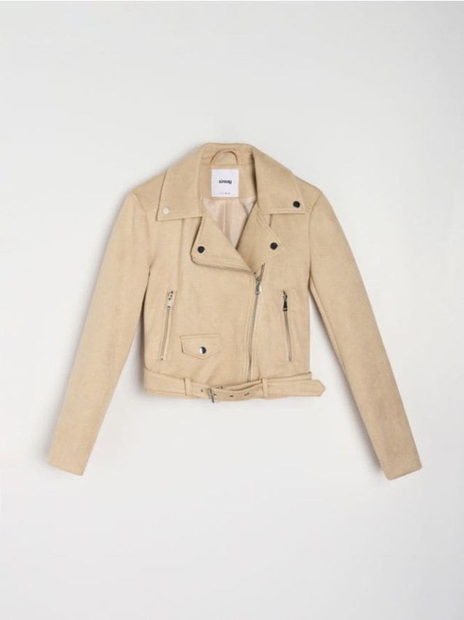 Kurtka ramoneska z paskiem - kremowy