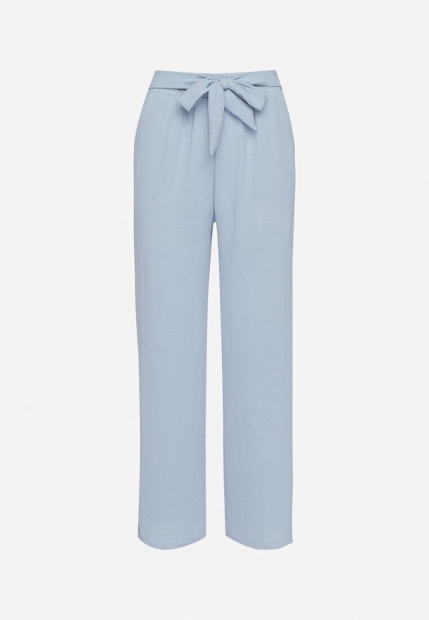 Niebieskie Spodnie o Szerokim Kroju z Wiązaniem w Talii Saleniela